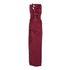 Versace burgundy v neck long dress with slit